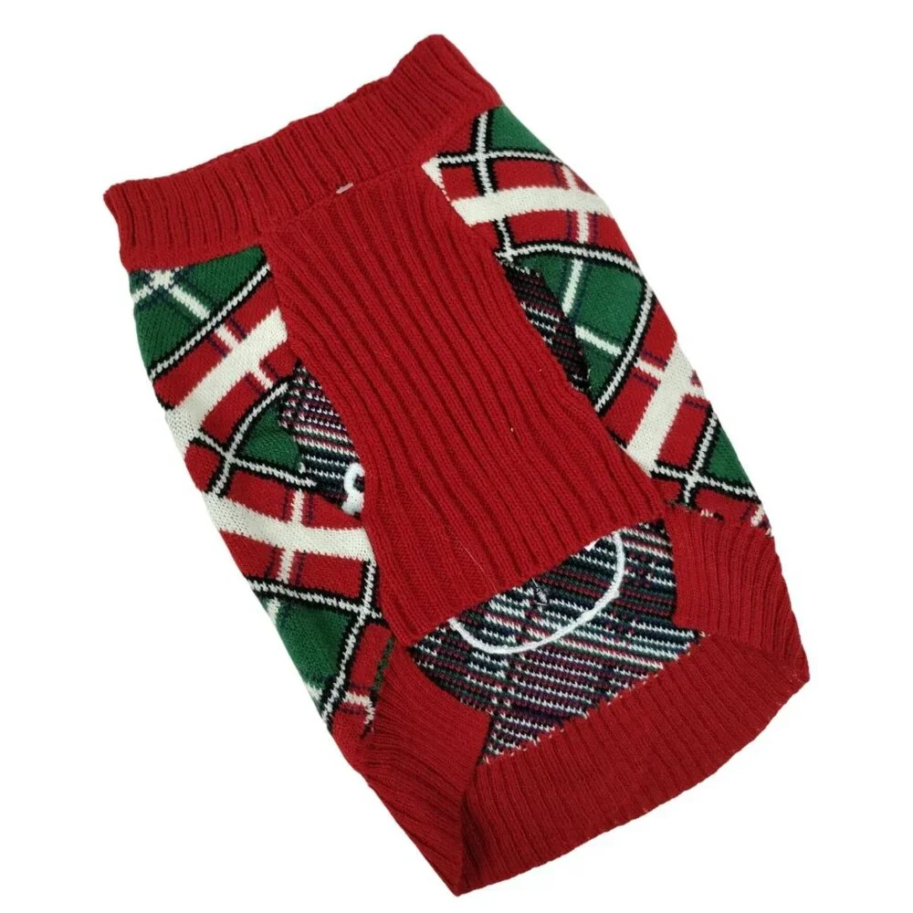 Merry Makings Festive Holiday Snowman Sweater for Dogs XS Size Red Plaid Design